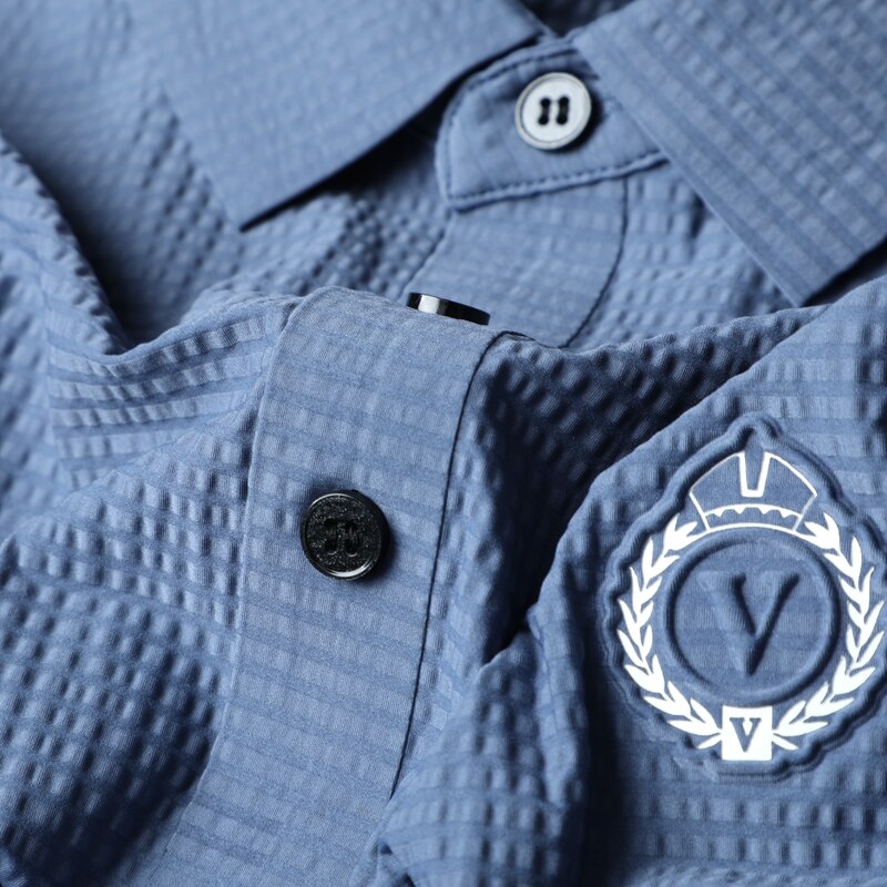 JSBD Korea quick dry stretch fabric seamless rubber badge summer high end business casual T-shirt short sleeved POLO shirt men
