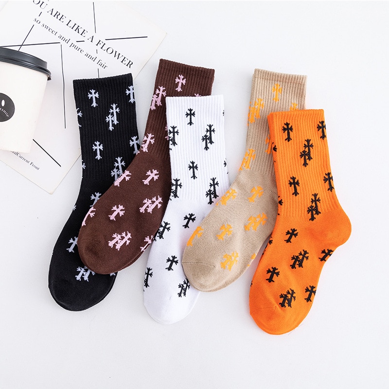 New Korea Harajuku Socks Female Embroidery Cross Cute Candy Fashion Simple Korean Love Pattern Cotton Socks Spring And Summer