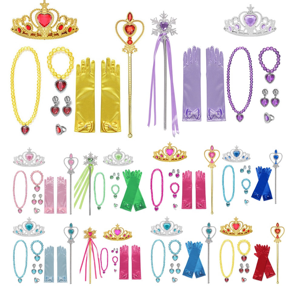 Girls Frozen Elsa Anna Cinderella Princess Accessory for Cosplay Dresses Bowknot Gloves Crown Wand Neacklace Bracelet JYF