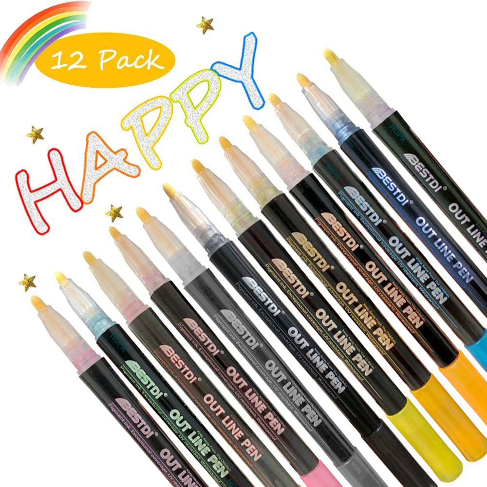 8 /12 Pcs/set Double Line Pen Outline Paint Marker Pen for Diy Album Scrapbooking Metal Marker Glitter Drawing Painting Doodling