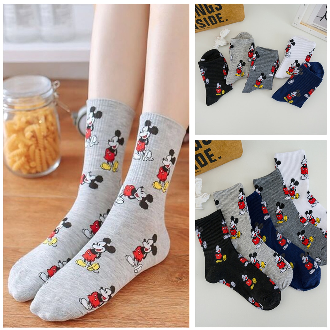10 Pieces = 5 Pairs New Cartoon Women's Breathable Cotton Socks Cute Disney Mickey Mouse Animal Pattern Girl Sock Female So
