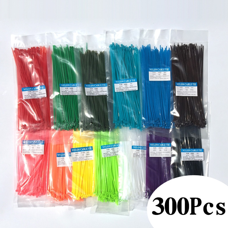 300 Pcs Nylon Cable Self-locking Plastic Wire Zip Ties Set 3*100 3*150 4*200 MRO & Industrial Supply Fasteners & Hardwar