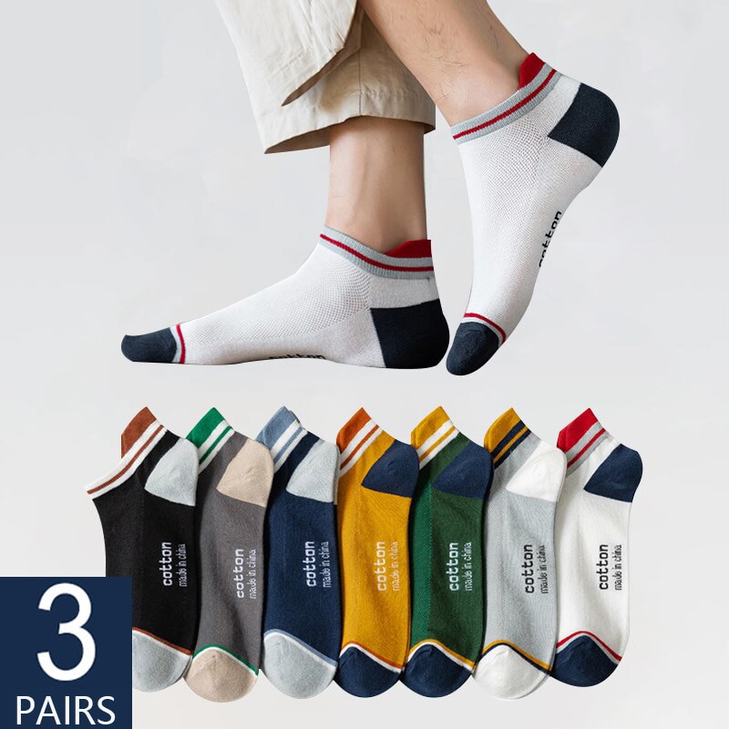 3 Pairs Men Fashion Cotton Socks Breathable Non-slip Anti Friction Ankle Short Street Funny Sock Plus Size EU 39-46 High Quality