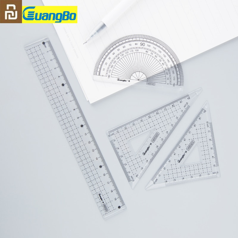 Youpin Guangbo 4Pcs/Set Ruler Plastic Drawing Measurement Geometry Triangle Ruler Straightedge Protractor For School Supplies