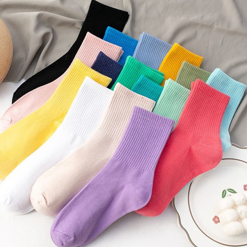 Women Socks Fashion trend solid color women's socks pure cotton woman socks happy Girls socks Short Crew ankle socks 100 Co