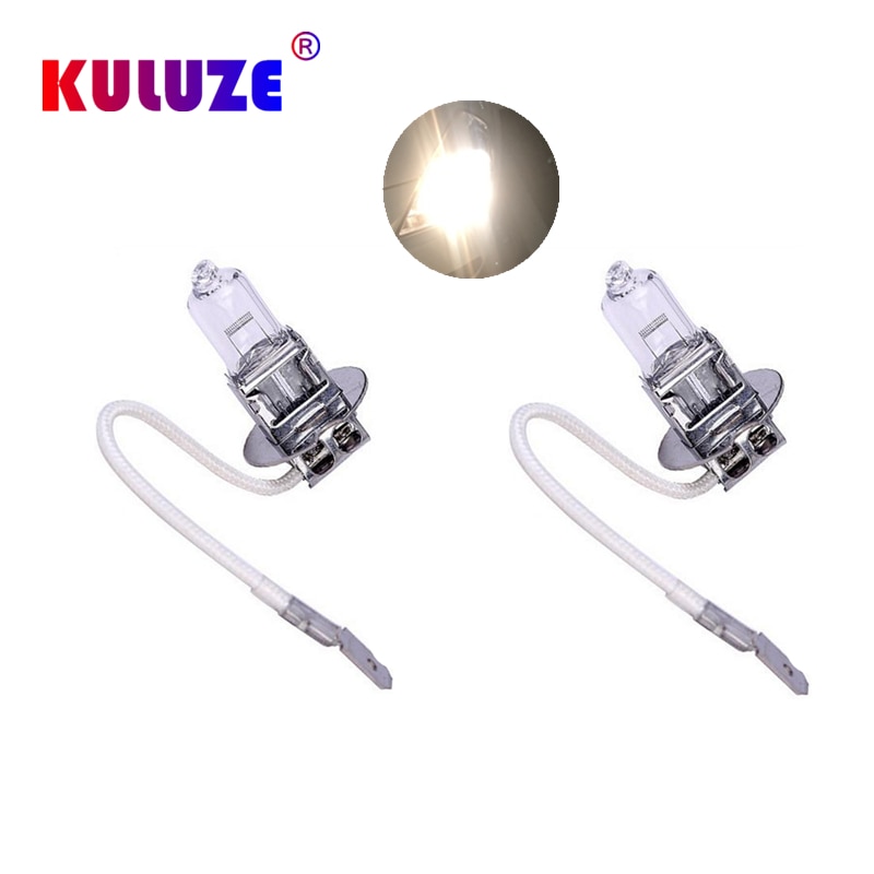 KULUZE 2Pcs H3 Halogen Lamps Clear 12V55W Quartz Glass Car Fog Bulbs Auto Lights