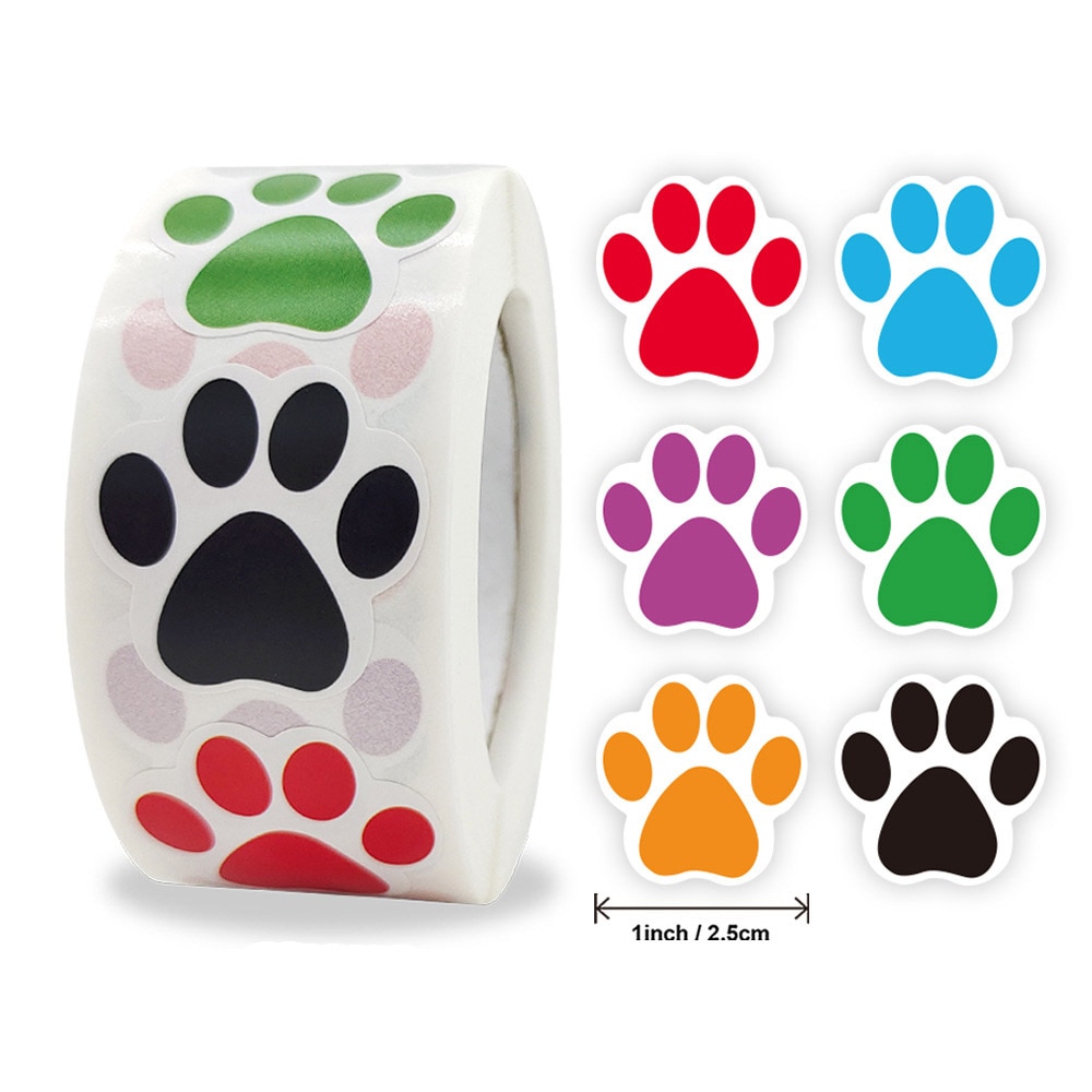 500pcs/Roll Creative Dog Paw Series Children Learning Reward Stationery Sticker Fashion Office School Decoration Seal Stickers