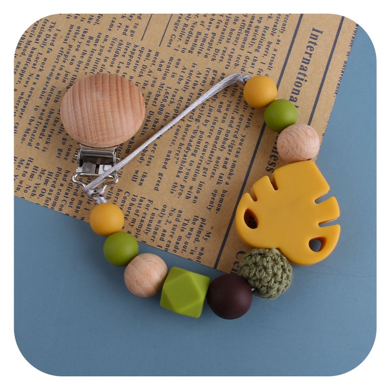 Beech Wood Infant Toddler Baby Pacifiers Clips Nipple Holder Chain Teeether Leash Strap