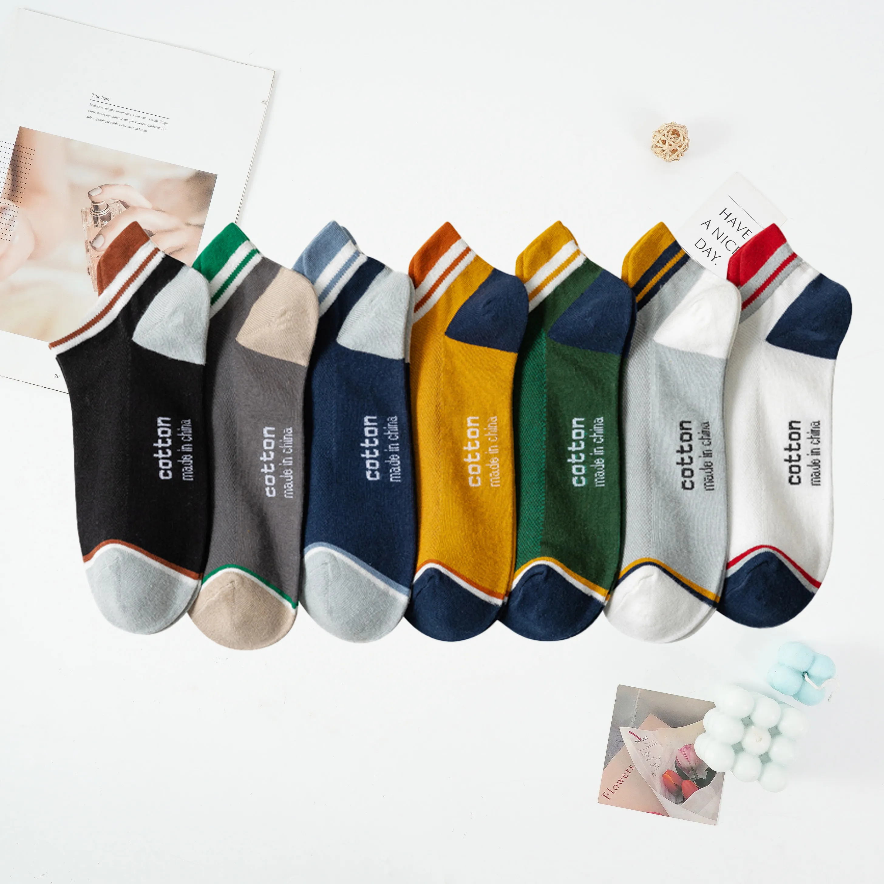 4 Pairs High Quality Men Ankle Socks Breathable Cotton Low Short Casual Stripe Anti-wear Fashion Four Seasons Street Plus Size