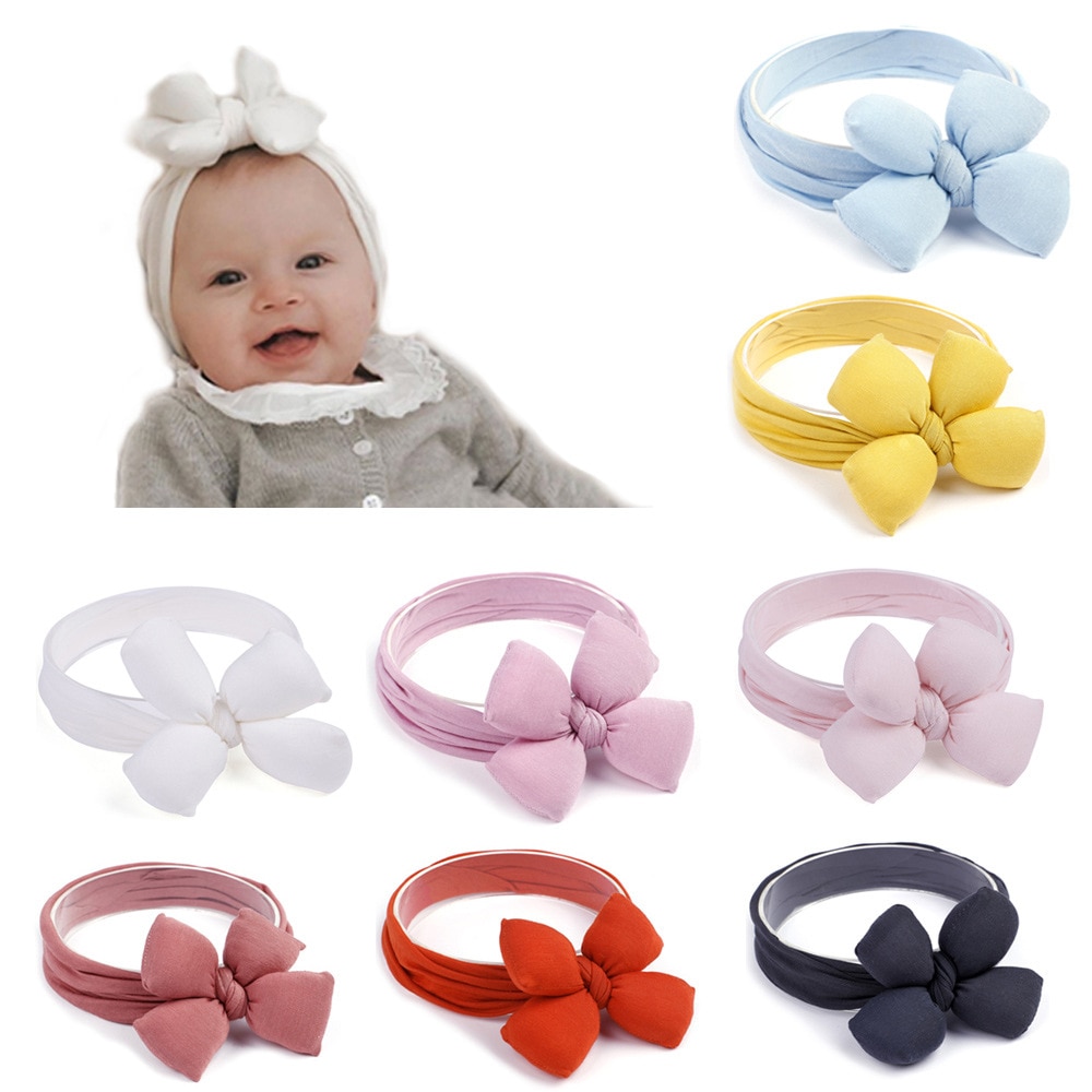 1 PCS 4 Inches Lovely Handmade Bowknot Baby Elastic Hairband Infant Soft Skin-friendly Cotton Headband DIY Clothing Decoration