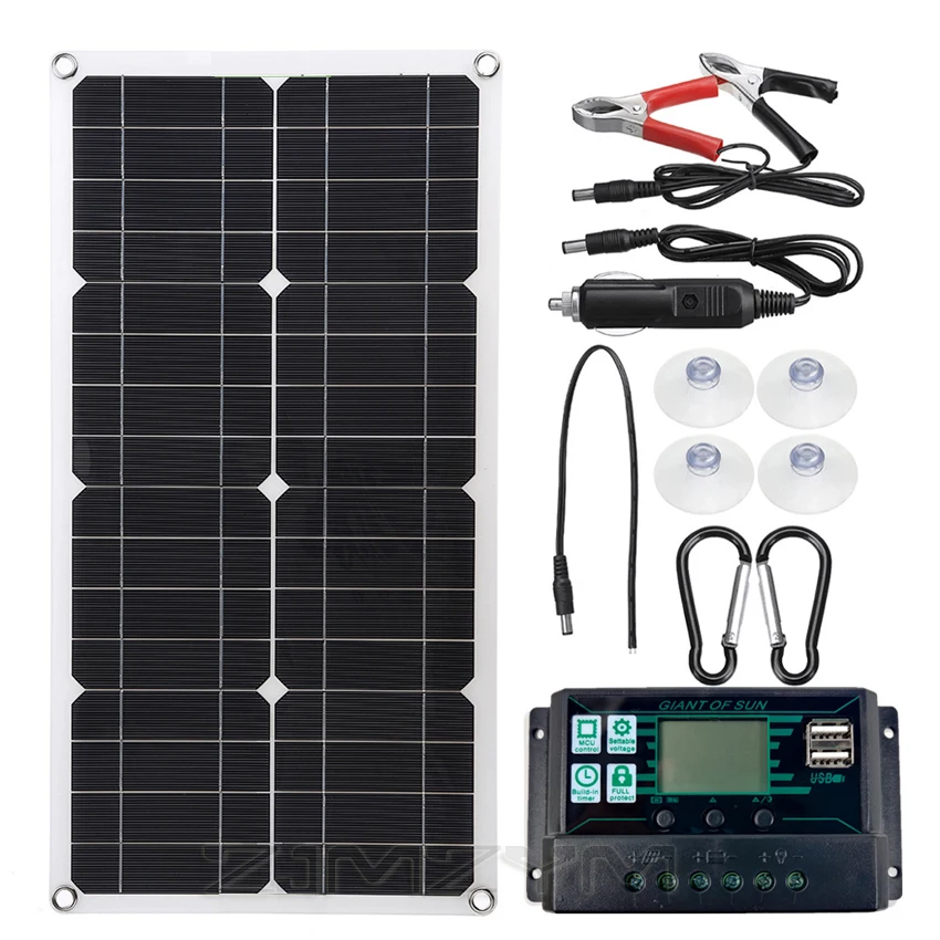 250W Solar Panel 540*280mm+10A/20A/30A/40A/50A/60A Controller 12V24V Dual USB Port Outdoor Portable Battery Charger Solar System