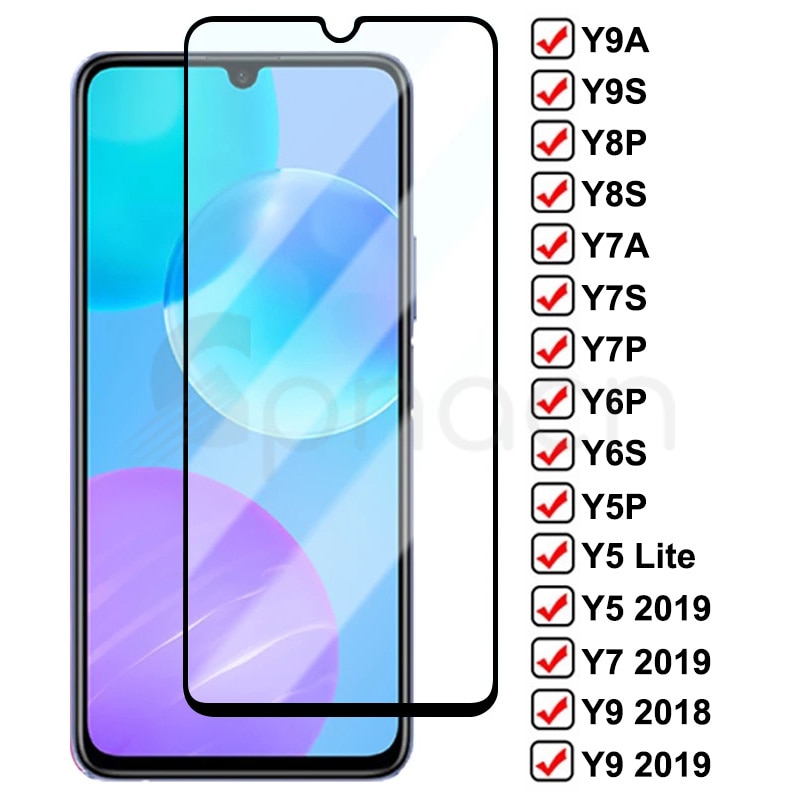 9D Tempered Glass For Huawei Y5 Lite Y7 Y9 Prime 2018 2019 Screen Protector Y5P Y7A Y7P Y7S Y8P Y8S Y9A Y9S Y6P Y6S Glass Film