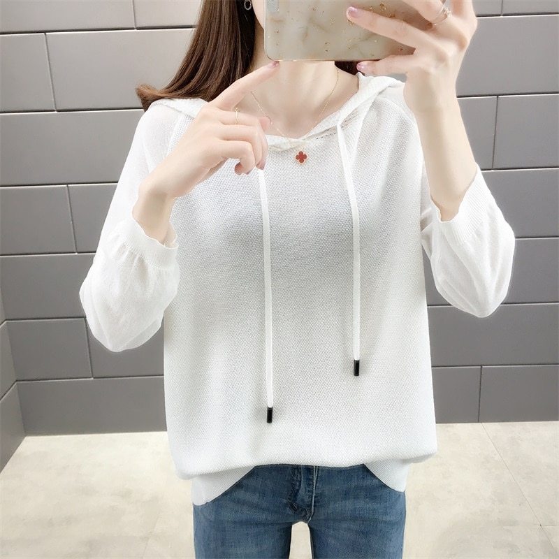 Hoodie 2021 spring and summer new exterior sweater thin women's loose meat covered versatile air conditioning shirt