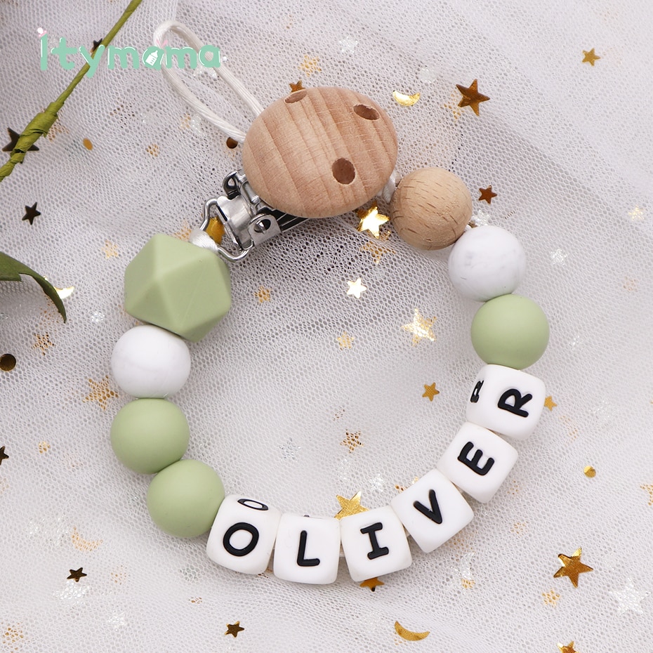 1pcs Silicone Personalised Name Baby Pacifier Clips Teething Beads Silicone Pacifier Chain Holder Baby Shower Gift Baby Teether