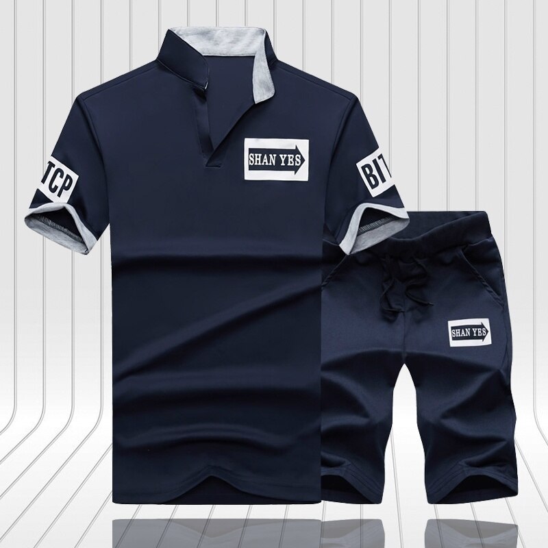 Summer Men's Short Set 2021 Casual Tracksuits Men Sets Brand Clothing Sportswear Suits Stand Collar Tops Street T Shirt + S