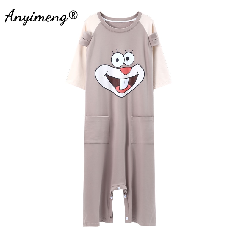 Adult Onesie Pajamas for Women Summer Homewear Cotton Sleepwear Pullover Cute Cartoon Onesie Young Girl's Student Onesies P