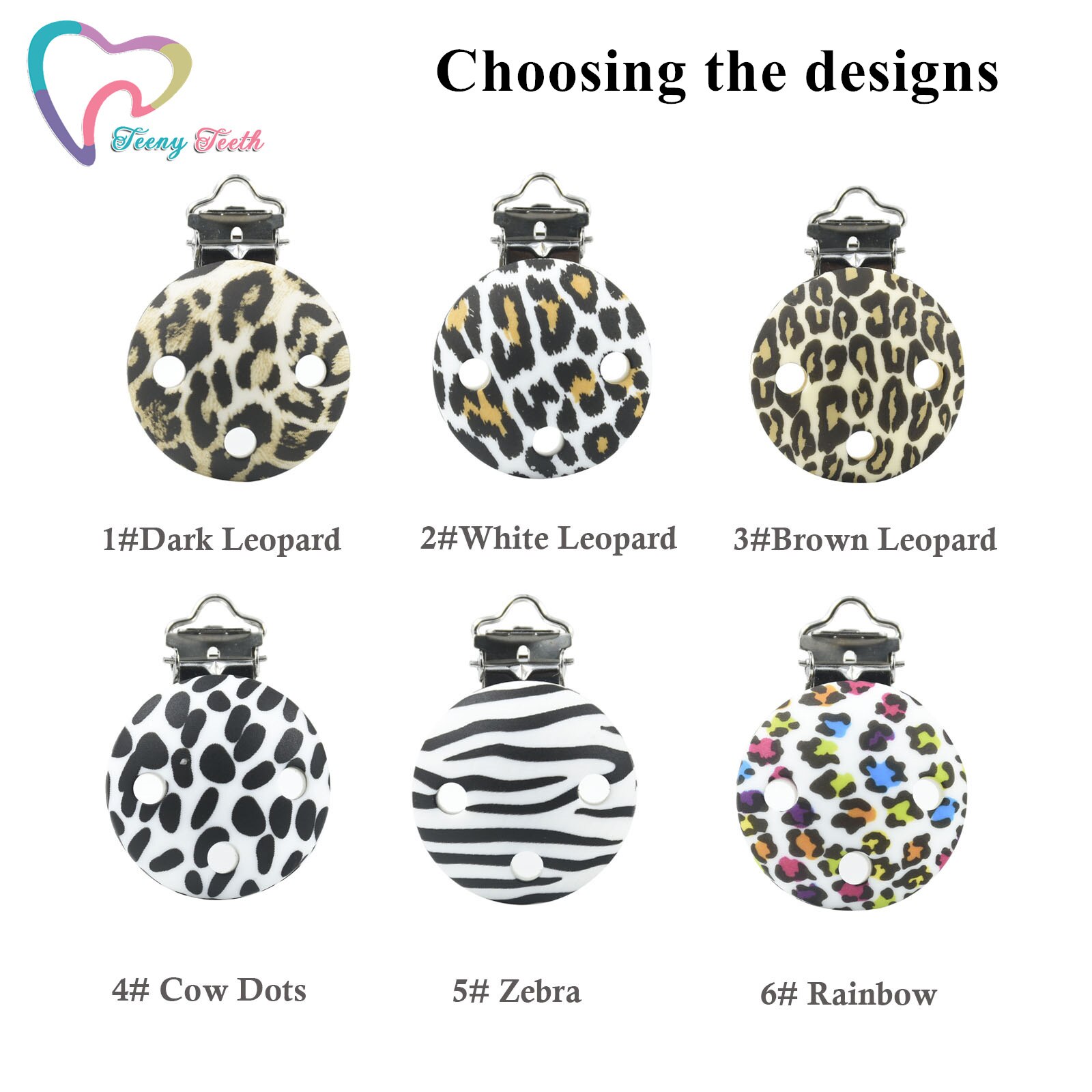 5 PCS/Set 35MM Round Silicone Clips Leopard Prints Baby Pacifier Clips Holder Silicone Dummy Pacifier Chain Accessories BPA-Free