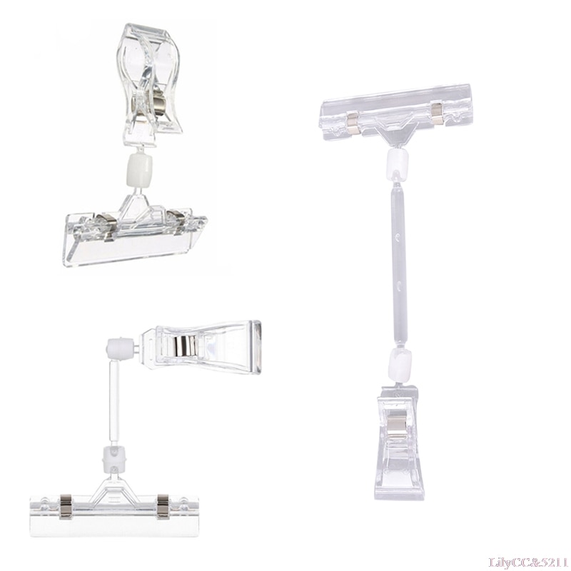 1PC Transparent T-clamps Price Label Tag Advertising Clips Holders Sign Display Stand Vertical Shelf Double-headed Clamps
