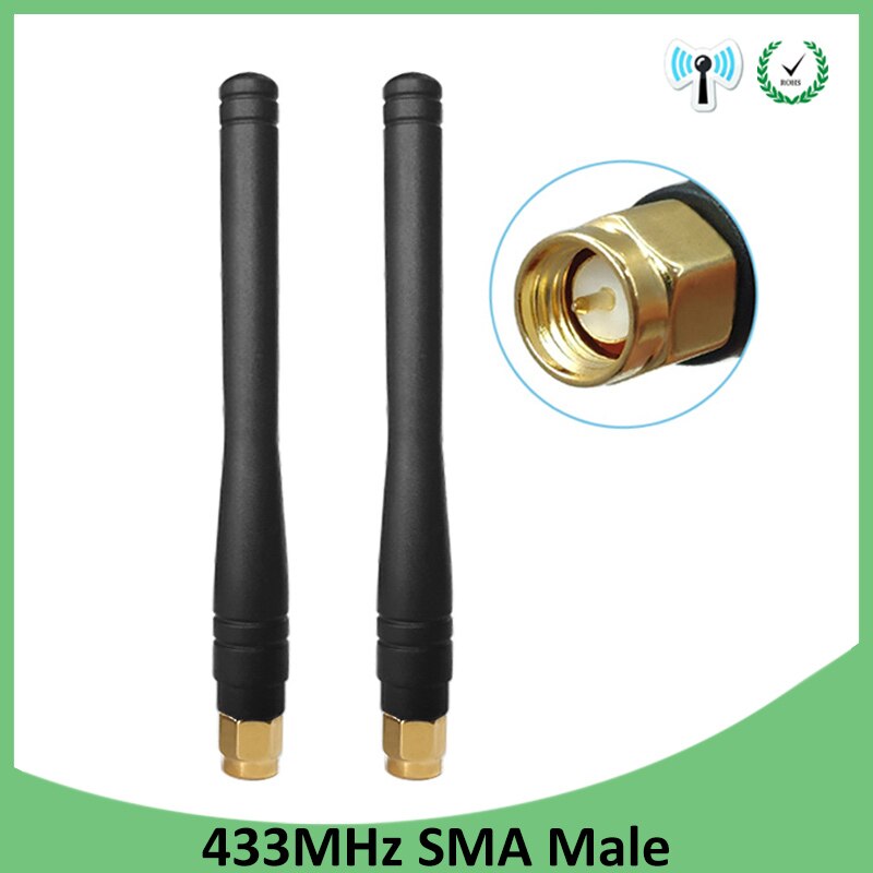 GRANDWISDOM 1-2pcs 433mhz antenna 3dbi sma male lora antene pbx iot module lorawan signal receiver antena high gain