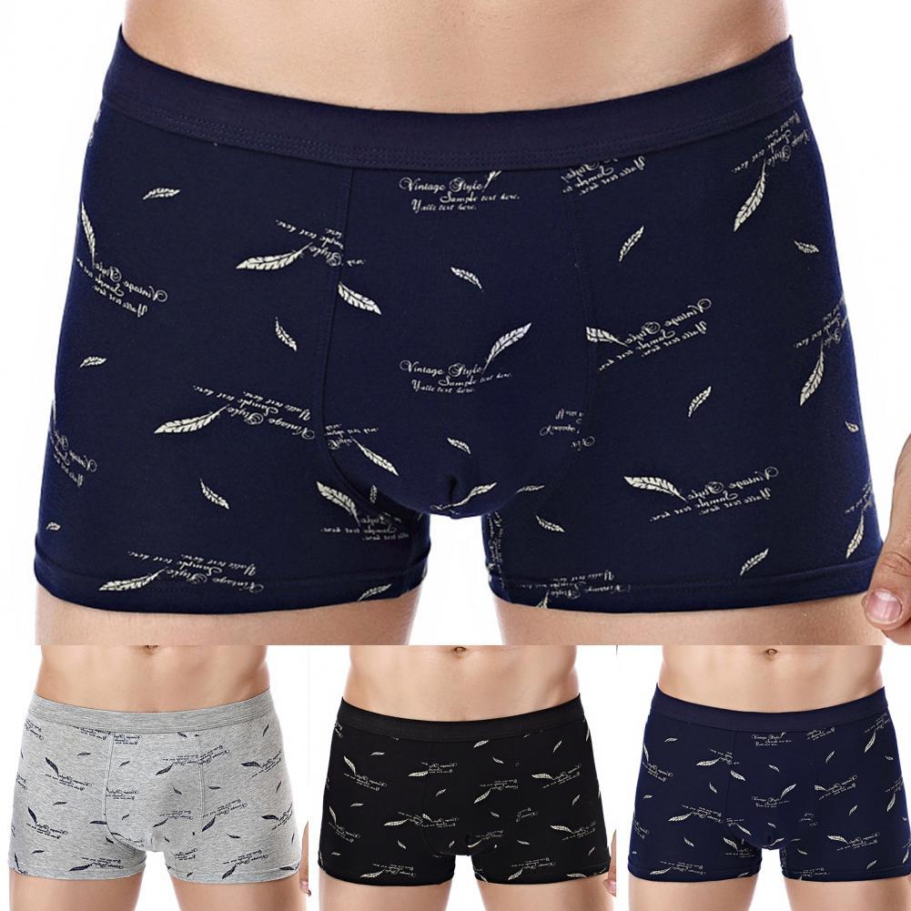 Men Underwear Floral Print Skin-friendly Cotton Blend U Convex Boxer Briefs for Men