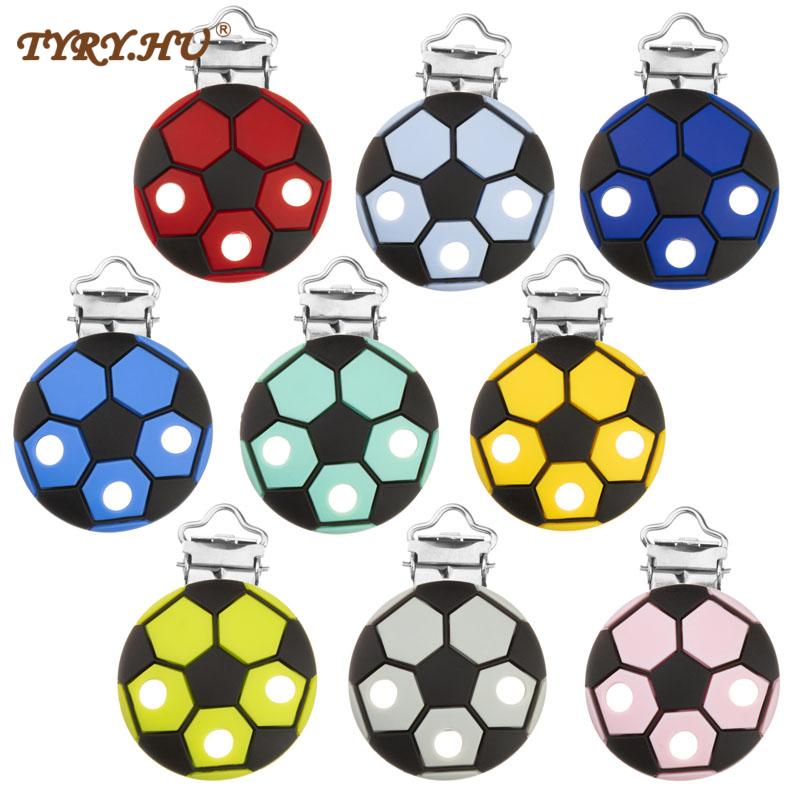 TYRY.HU 1PC Cartoon Football ShapePacifier Chain Clips Food Grade Silicone Clip Baby Silicone Teether for DIY Pacifier Chains