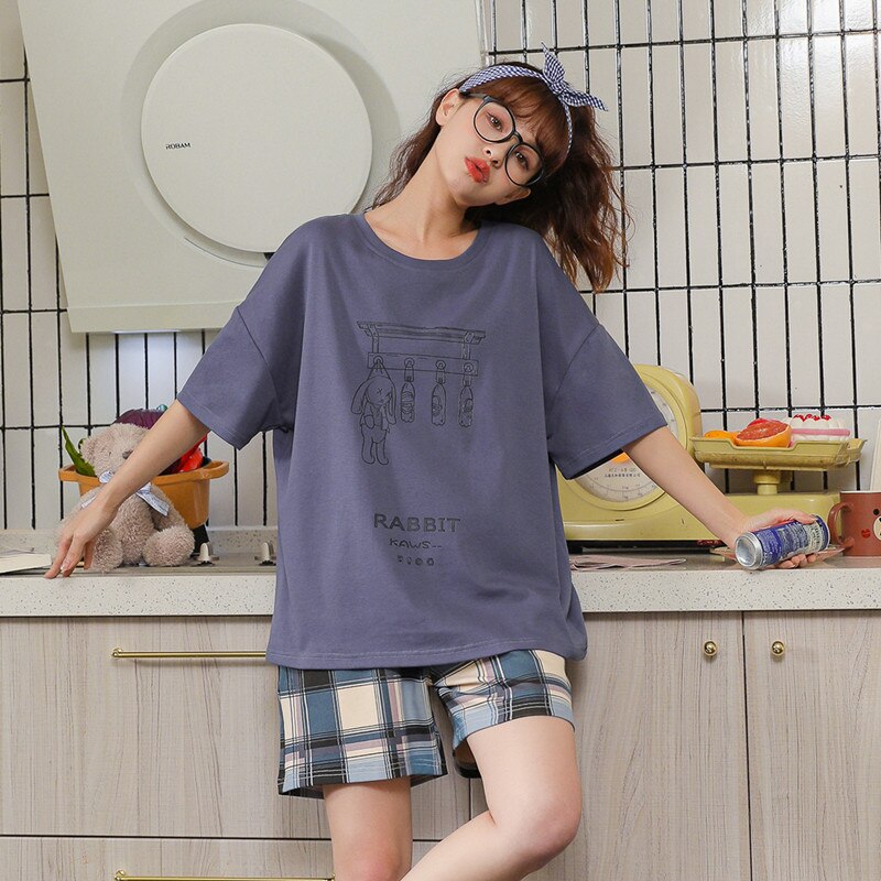 BZEL New Summer Sleepwear Cotton Women's Pajamas Set Cartoon Girl Home Suit With Shorts Cute Pijamas Casual Comfort Pyjamas