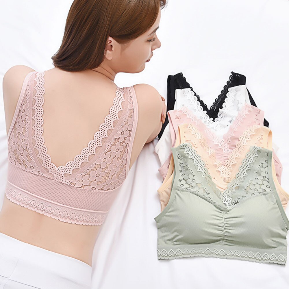 Women Underwear Vest Sexy Lace Bra Seamless Bralette Wireless Padded Flower Brassiere Sleeping Lingerie Fashion Push Up Bras