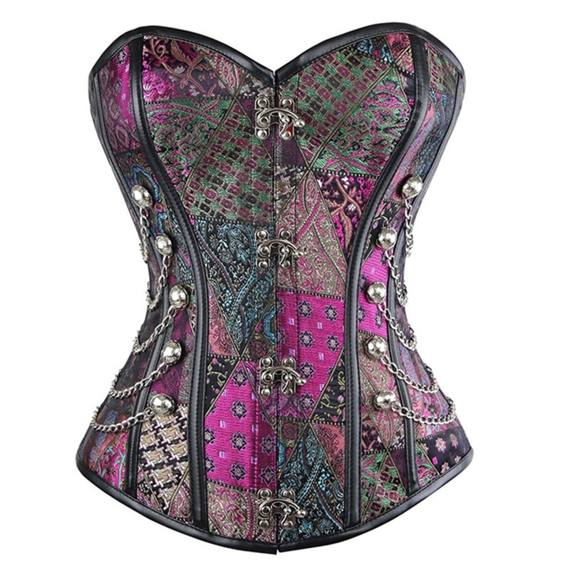 Women Gothic Overbust Sexy Corset Top Steampunk Purple Retro Bustiers Gaine Waist Trainer Body Shaper Lingerie Shapewear