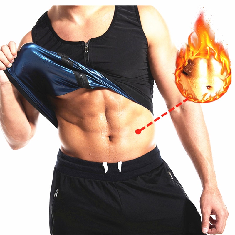 Men Sauna Sweat Suit Zipper Body Shaper Slimming Waist Neoprene Men's Sauna Effect Vest Weight Loss Clothing Tank Top Shape