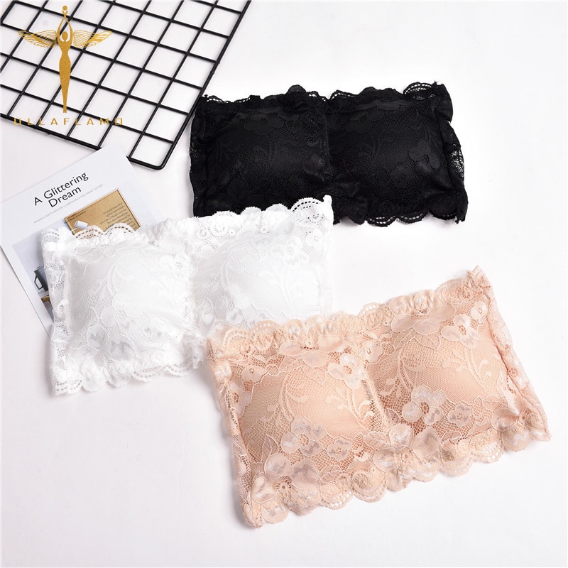 Women's Tube Top Flower Embroidery Summer Clothes Sexy Sleeveless Bottoming Underwear Soft Lace See-Through Bras Femme Crop