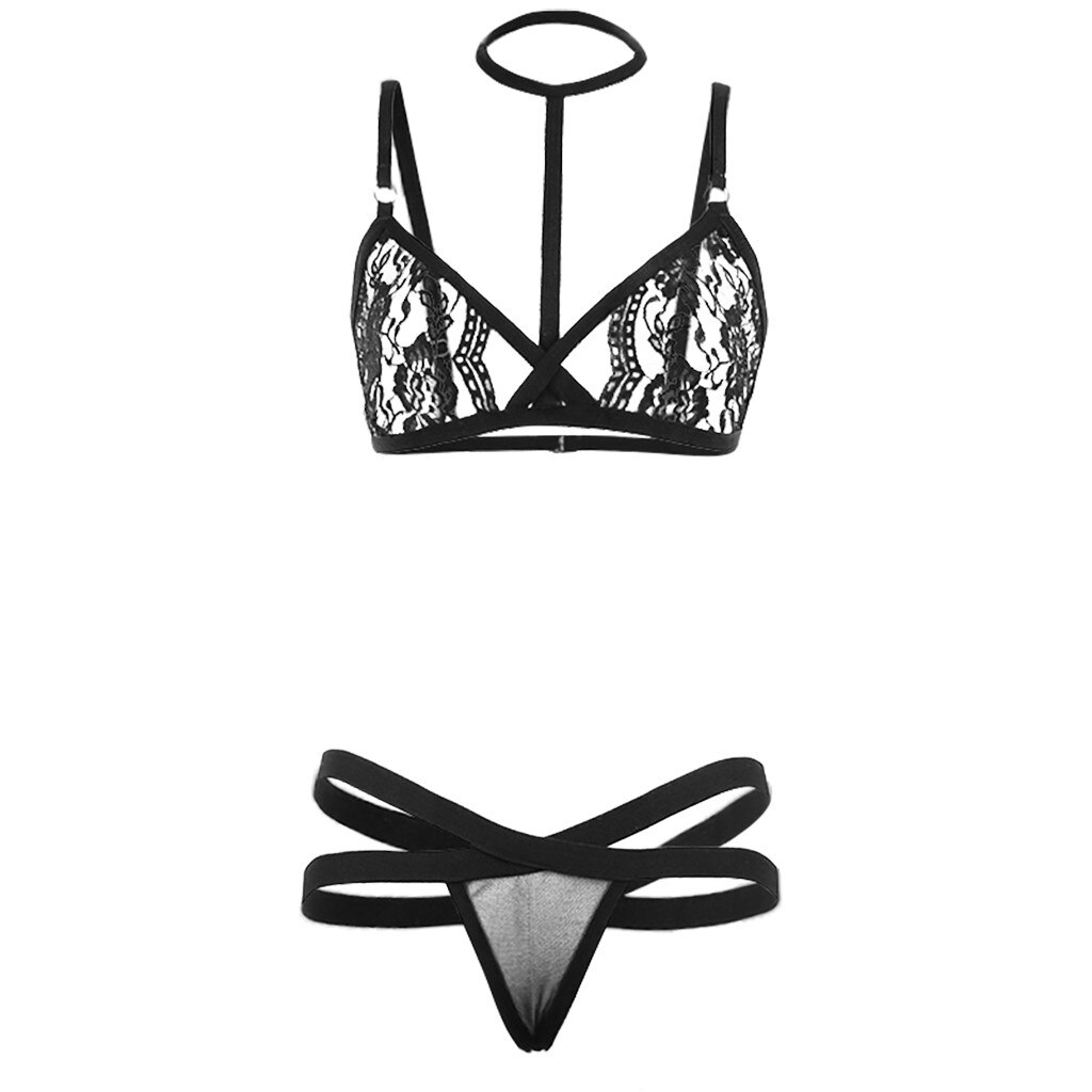Hollow Underwear Women Lace Sexy Bras Panties Lingerie Set Lady Tied Up Sleepwear Solid Lingerie Woman Push Up Underwear Піжама