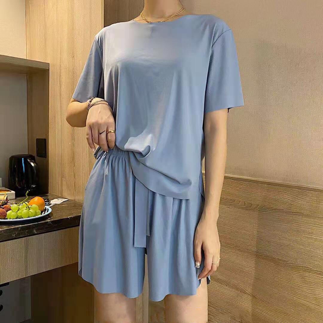 2021 Fashion Pink Blue Spring Summer New Pajamas Casual Suit Women's Thin Loose Two-piece Home Clothes Sleepwear Homewear P