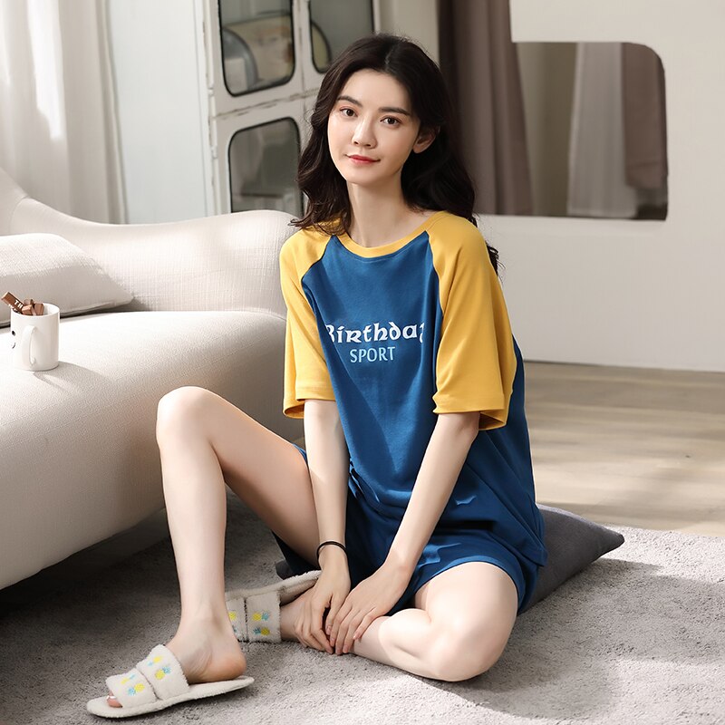ATUENDO Summer Fashion Soft Pajama Sets for Women 100% Cotton PJS Kawaii Satin Sleepwear Atoff Home Korean Silk Lounge Nightwear
