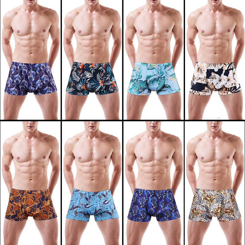 Ice Silk Male Shorts Underwear Men's Panties Boxers Underpants For Man Fashion Printed Sexy Homme Large Size Mens Boxershor