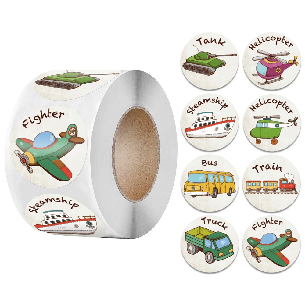 Cartoon Train Bus Sticker 8 Designs Kids Sticker 100-500pcs Cute Transportation Cars for Encouragement Student Children Labels