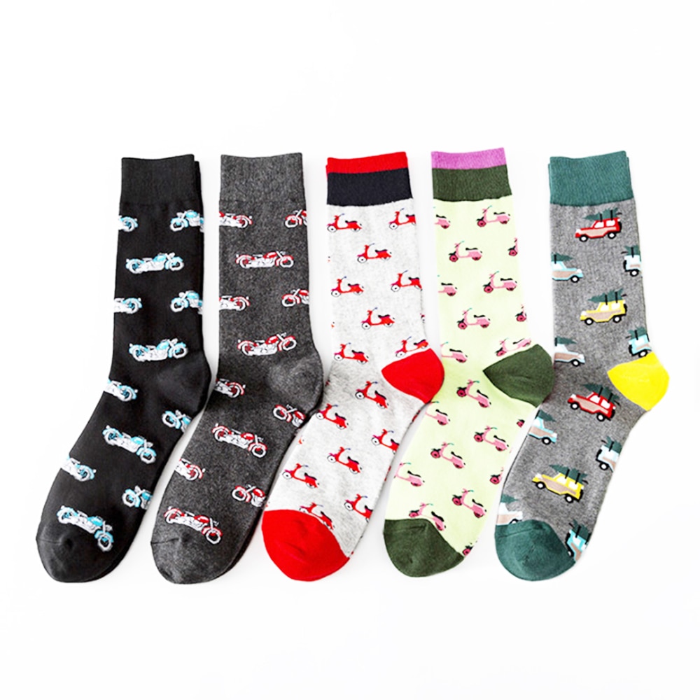 Men's Tide Socks Colorful Motorcycle Pattern Medium And High Barrel Cotton Socks Personalized Men's Socks