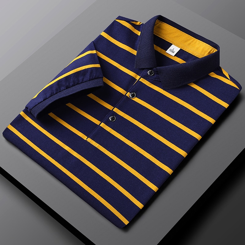 New Summer Men's Striped Simple Polo Shirt Short Sleeve Thin Lapel Business Cotton Top Fashion Men's 2023 Tops Men Clo
