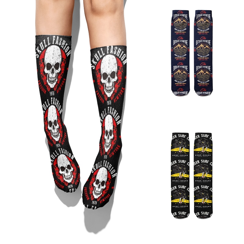 Fashion Skull Punk Cotton Socks Funny Cartoon Skateboard Street Casual Socks High Ankle Breathable Summer Winter Socks Women Sox