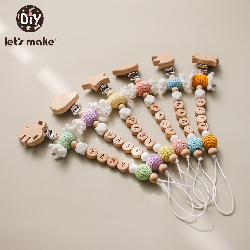 Let's make Crochet Candy Beads Pacifier Chain Animal Pendant Pacifier Accessories Wooden Baby Teether Baby Care