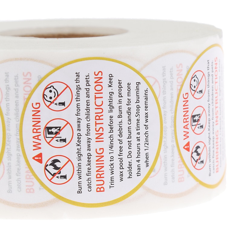 500pcs/roll Candle Warning Label Candle Jar Container Stickers Waterproof Wax Melting Safety Label Vow Sticker Label 3.8cm