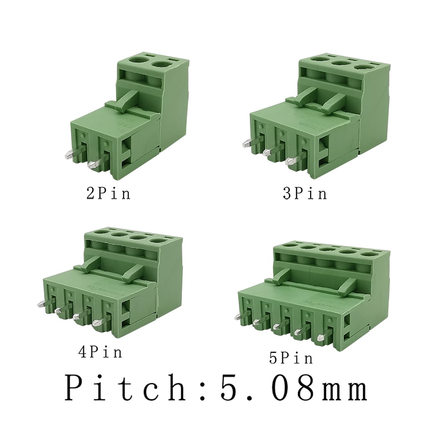5/10 Pairs 2EDG 5.08mm 2Pin 3Pin 4Pin 5Pin PCB Pluggable Terminal Block Connector Plug Socket Straight Needle 300V 10A Green