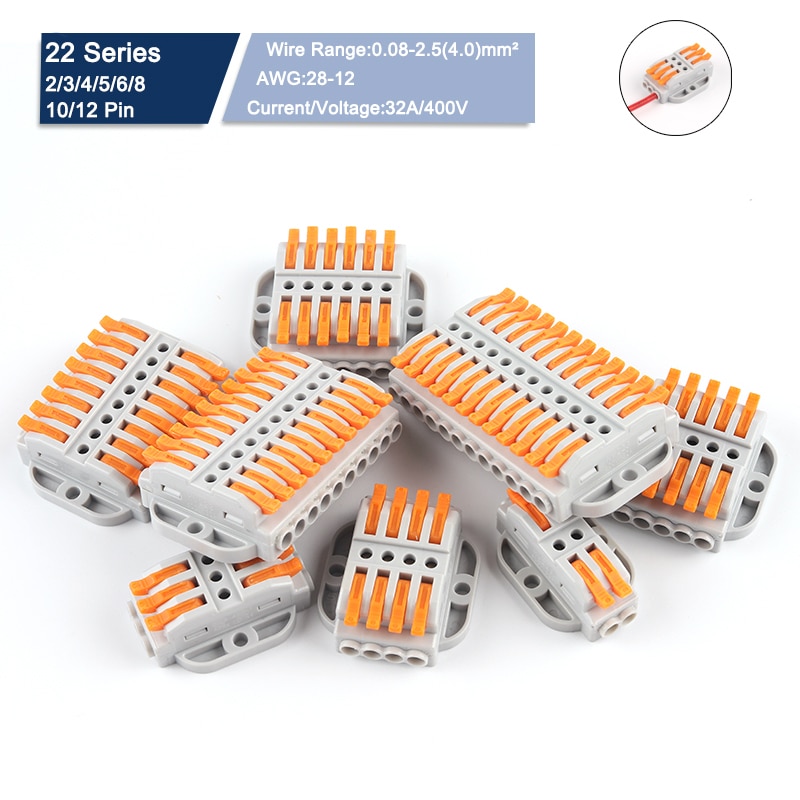 1PCS Quick Compact Wire Connectors 2/3/4/5/6/8/10/12 pin Conductor Push-in Butt Cable Wiring Terminal Block M3 Screw Fixing