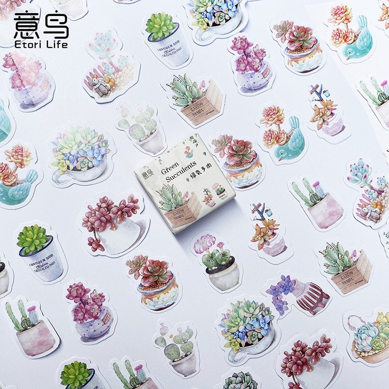 45 Pcs Various Shapes Stickers Succulent Potted Green Flower Plant Series Decals For Journal Decoration Diy Scrapbook