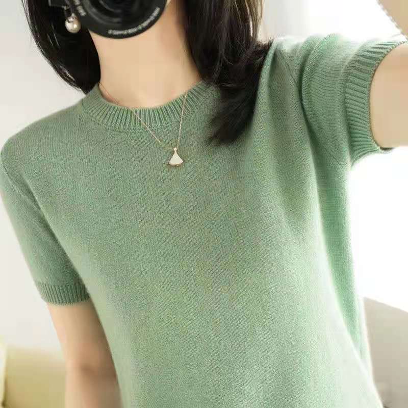 Firm women short-sleeved Korean slimming basic cotton shirt top kitchen spring / summer T-shirt