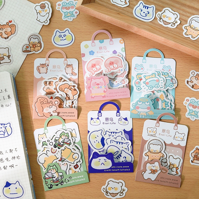 40pcs/lot Cute Animal Paper Cat Stickers Calendar Diary Journaling Stationery