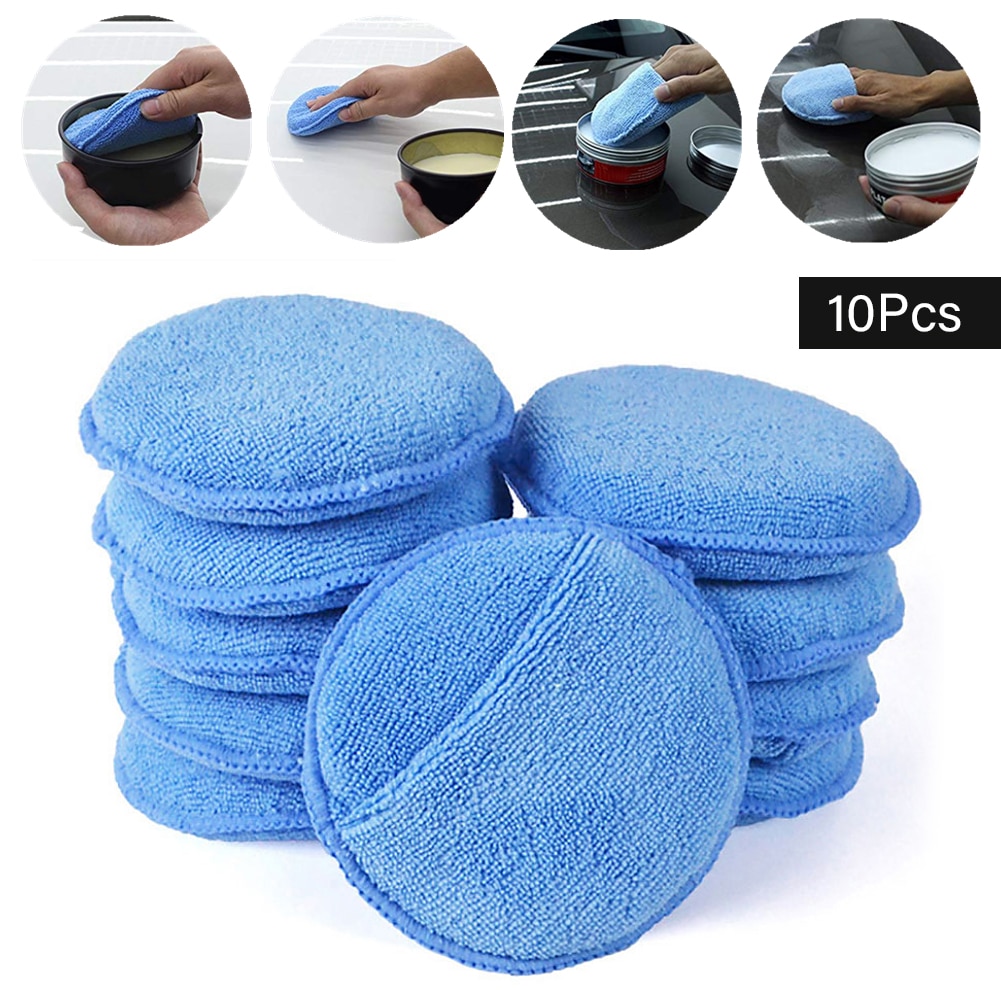 10PC 5-inch Microfiber Wax Applicator Ultra-Soft Polishing Waxing Sponge with Pocket Cars Wax Applicator Foam Sponge Blue Auto
