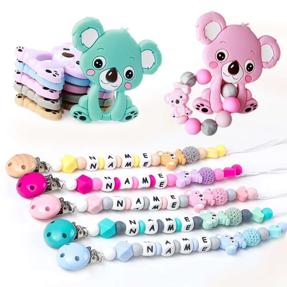 TYRY.HU Personalized Name Handmade Pacifier Clips Holder Chain Silicone Pacifier Chains Five Star Baby Teether Teething Chain TO