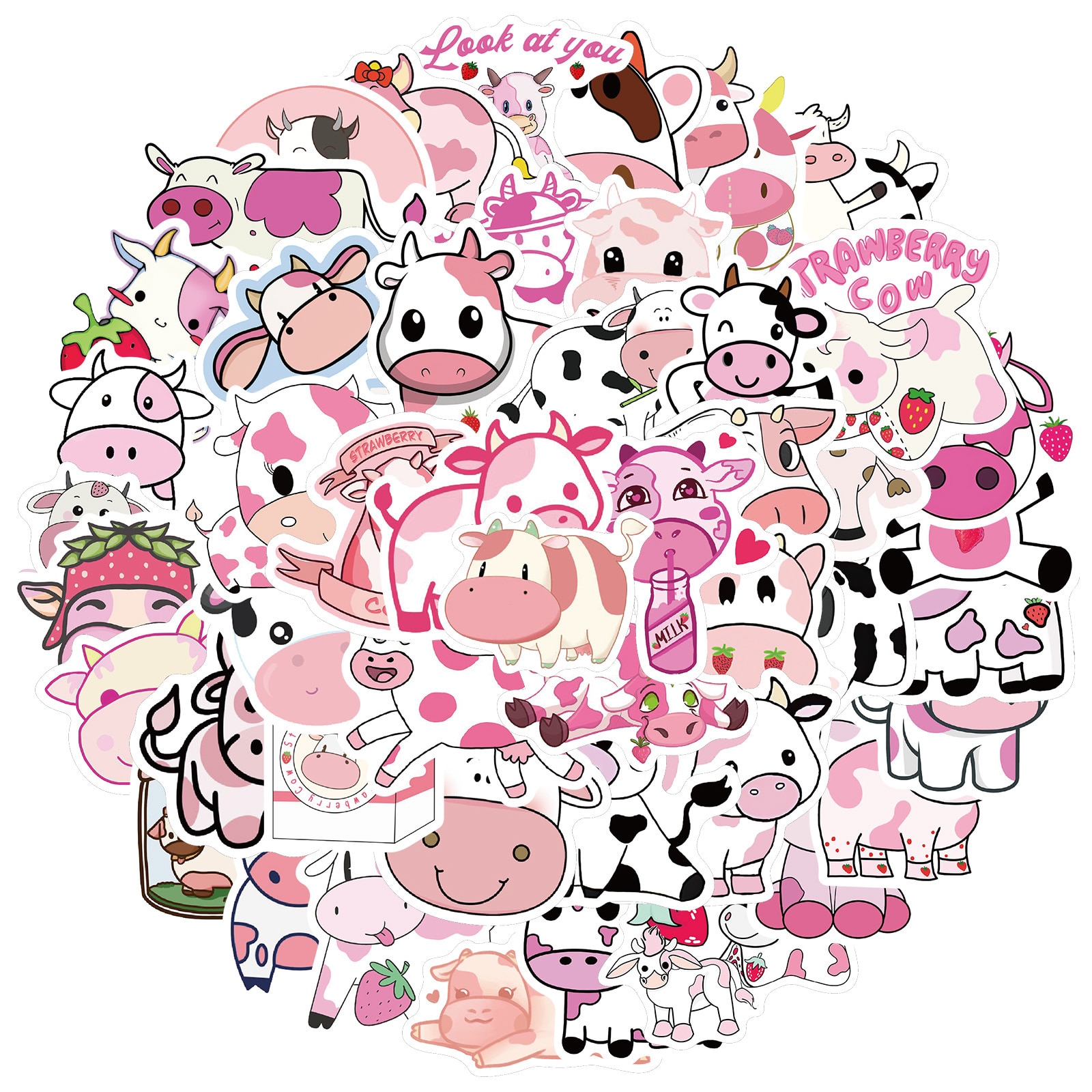 50PCS Kawaii Cartoon Pink Strawberry Cow VSCO Stickers For Kids DIY Skateboard Suitcase Laptop Bicycle Helmet Car Decals