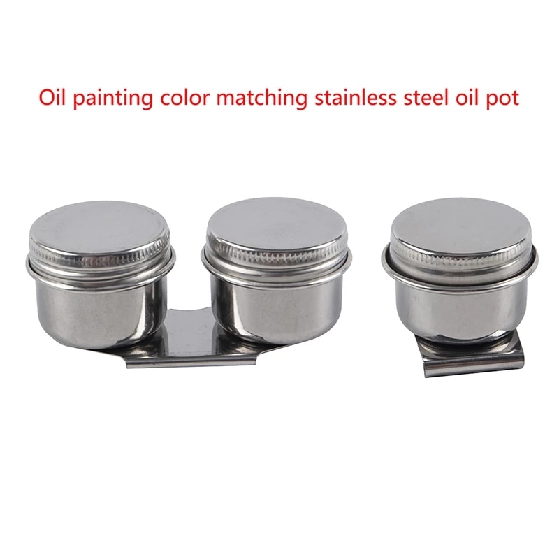 Tools Stainless Steel Art Supplies Easy Clean Drum Shape Student Painting Oil Pot School Palette Single Double Hole Dipper 1 PC