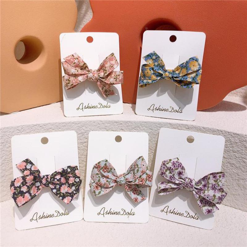 Korean Style Hair Clips Girls Bow Hair Pins Floral Print Hair Grips Kids Baby Hair Accessories Children Hair Styling Tools